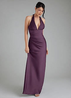 Azazie Torrance Robes de demoiselle d'honneur Robe Sirène en Satin extensible Corset Prune image5