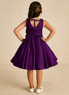 Azazie Apple Flower Girl Dresses Grape A-Line Bow Matte Satin Dress image2