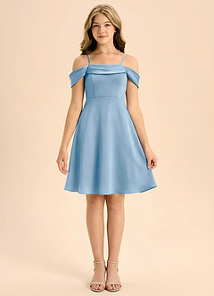 Azazie Anselie Junior Linia A Pofałdowany Satyna elastyczna Mini Młodsza druhna Sukienka image3