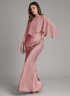 Azazie Ambra At-home Try On Dresses Dusty Rose Mermaid Pleated Stretch Satin Dress image5