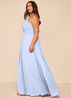 Azazie Ginger Bridesmaid Dresses Ice A-Line Halter Pleated Chiffon Dress image13