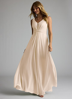 Azazie Gina Bridesmaid Dresses White Alabaster A-Line V-Neck Pleated Chiffon Dress image2