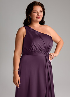 Azazie Brooke Brautjungfernkleider A-Linie One-Shoulder Stretch-Satin Kleid Pflaume image13