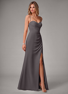 Azazie Haisley Bridesmaid Dresses Steel Grey Sheath Off the Shoulder Chiffon Convertible Dress image6