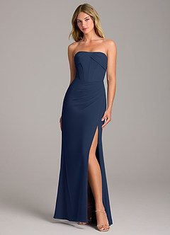 Azazie Chantel Bridesmaid Dresses Dark Navy Sheath Strapless Chiffon Convertible Dress image1