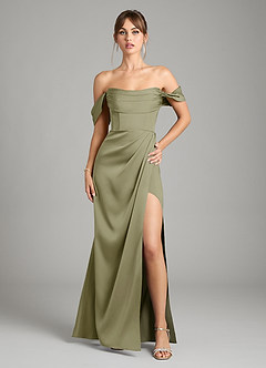 Azazie Johana Bridesmaid Dresses Pistachio Mermaid Off the Shoulder Stretch Satin Convertible Dress image1
