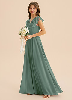 Azazie Anysa Junior Robe Trapèze en Mousseline de soie Rayé Eucalyptus image6