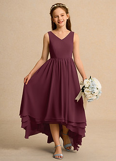 Azazie Kitten Girls Formal Robe Demoiselle D'honneur Fillette Robe Trapèze en Mousseline de soie Cabernet image4