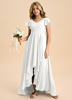Azazie Caria Junior White A-Line Pleated Chiffon Dress image6