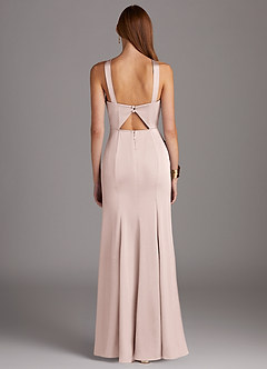 Azazie Elana Robes de demoiselle d'honneur Robe Fourreau en Satin extensible Fente Latérale Rose Pâle image2