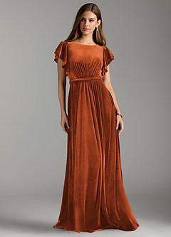 Azazie Daphne Modest Bridesmaid Dresses A-Line Velvet Floor-Length Dress with Belt image3