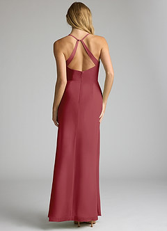 Azazie Becca Bridesmaid Dresses Pomegranate Sheath V-Neck Chiffon Dress image5