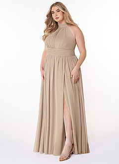 Azazie Iman Bridesmaid Dresses Taupe A-Line A-Line Ruched Chiffon Dress image10