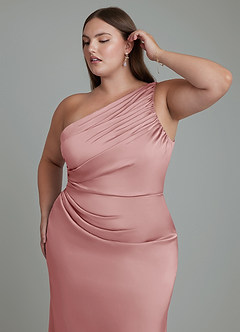 Azazie Akilah Vestidos de damas de honor Vestido Rosa Polvorienta de Satén Elástico de Corte Sirena con Un hombro image13