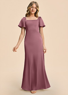Azazie Chace Junior Desert Rose Sheath Stretch Satin Dress image5