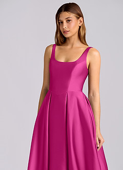 Azazie Amalie Bridesmaid Dresses Fuchsia A-Line Pleated Stretch Satin Dress image6