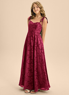 Azazie Rosey Junior Burgundy A-Line Sweetheart Neckline Floral Burnout Dress image7