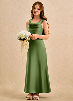 Azazie Raspberry Girls Formal Robe Demoiselle D'honneur Fillette Robe Trapèze en Satin extensible Plissée Genévrier image1
