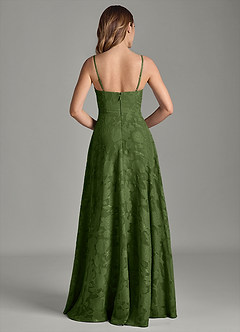 Azazie Amani Robes de demoiselle d'honneur Robe Trapèze en Blumen-Burnout Plissée Olive image6