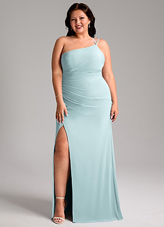 Azazie Eren Bridesmaid Dresses Mist Sheath One Shoulder Chiffon Dress image10