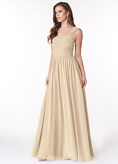 Azazie Zapheira Bridesmaid Dresses Champagne A-Line Ruched Chiffon Dress image3