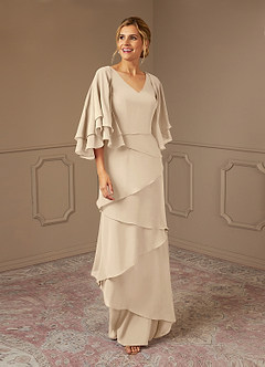 Azazie OHara Mother of the Bride Dresses Champagne A-Line V-Neck Chiffon Dress image1
