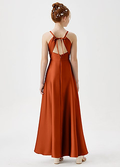 Azazie Avelina Junior A-Linie Plissee Stretch-Satin Kleid Paprika image6