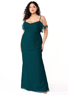 Azazie Emeralda Vestidos de damas de honor Vestido de Pino de Gasa de Corte Recto con Vestidos sin tirantes image7