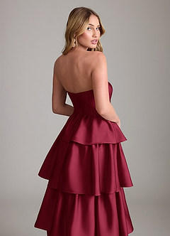 Azazie Faye Bridesmaid Dresses Burgundy A-Line Ruched Stretch Satin Dress image6