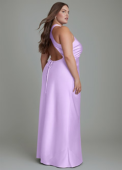 Azazie Evadne Bridesmaid Dresses Lilac Sheath Pleated Stretch Satin Dress image8