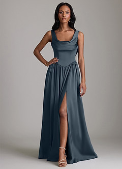 Azazie Novi Bridesmaid Dresses Twilight A-Line with Pockets Stretch Satin Dress image1