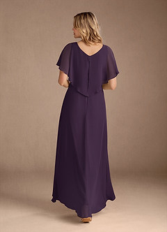 Azazie Eliza Mère de la mariée Robes Robe Trapèze en Mousseline de soie Col V plissé Prune image5