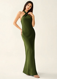 Manllanda Olive Bows Satin Prom Dress image3