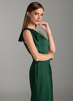 Azazie Rinna Bridesmaid Dresses Dark Green Mermaid Ruched Stretch Satin Dress image6