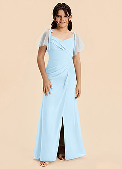 Azazie Indy Junior Robe Fourreau en Mousseline de soie Drapé Bleu Ciel image3