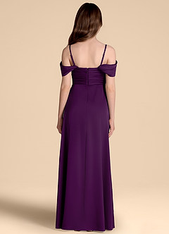 Azazie Kaitlynn Junior Grape A-Line Off the Shoulder Stretch Satin Dress image2