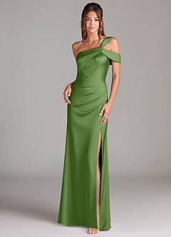 Azazie Wynter Bridesmaid Dresses Basil Sheath One Shoulder Stretch Satin Dress image1