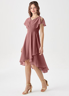 Azazie Graciela Junior Robe Trapèze en Mousseline de soie Plissée Rose Du Désert image1