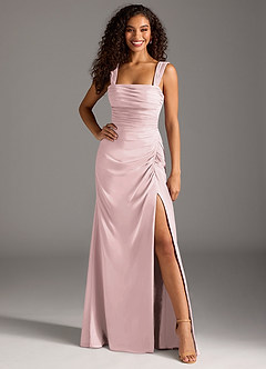 Azazie Jesaphine Bridesmaid Dresses Blushing Pink Sheath Bow Chiffon Dress image4
