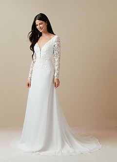 Azazie Fleur Wedding Dresses Diamond White A-Line Sequins Chiffon Dress image3
