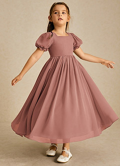 Azazie Joss Blomsterpigekjoler En streg med ærmer Chiffon Ankel-længde Kjole image3