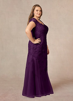 Azazie Marbella Mother of the Bride Dresses Grape Mermaid Queen Anne Sequins Lace Dress image4