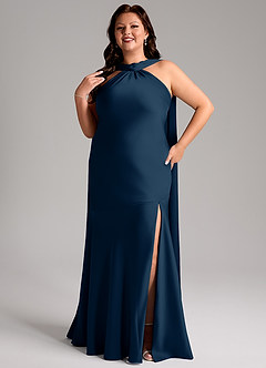 Azazie Kinsley Bridesmaid Dresses Dark Navy Mermaid Side Slit Stretch Satin Dress image11
