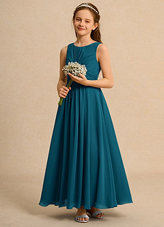Azazie Ducky Girls Formal Blumenmädchenkleider A-Linie Plissee Chiffon Kleid Tintenblau image6