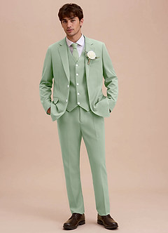 front Ethan Stoffige Salie Verfijnd geweven 3-delig pak