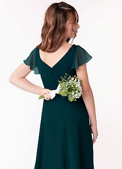 Azazie Omari Junior Vestido Pinho de Chiffon de Linha A com Ruched image3
