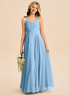 Azazie Kady Junior Steel Blue A-Line Sweetheart Neckline Chiffon Dress image4