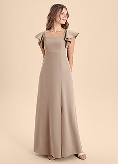 Azazie Bondi Junior Robe Trapèze en Crêpe Élastique Fente Latérale Taupe image4