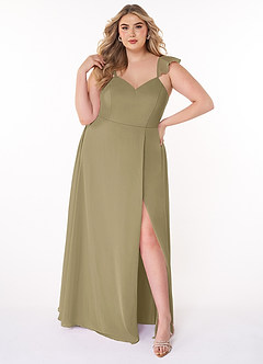 Azazie Everett Bridesmaid Dresses Moss Green A-Line V-neck Ruched Chiffon Dress image6