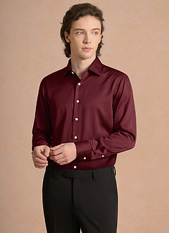 front Julian Cabernet Stretch Satin Dress Shirt